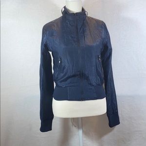 Iris Basic Women's Cropped High Neck Jacket With Pockets Size Medium Blue